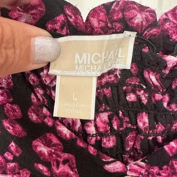 Michael Kors Black and Pink Floral Blouse - Picture 4 of 6